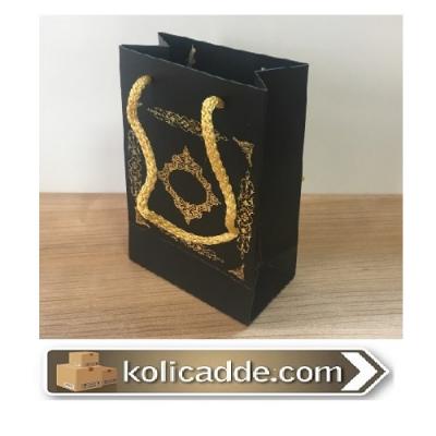 Altın Saray Desenli Siyah Karton Çanta 12x17x7 cm-KoliCadde