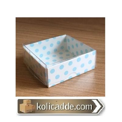 Mavi Puantiyeli Karton Kutu 5x5x2,2 cm.-KoliCadde