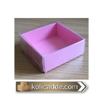 Şeffaf Kapaklı Küçük Pembe Kutu 5x5x2,2 cm-KoliCadde
