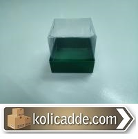 Yeşil Karton Kutu Asetat Kapaklı 5x5x6 cm-KoliCadde