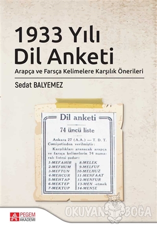 1933 Yılı Dil Anketi - Sedat Balyemez - Pegem Akademi Yayıncılık - Aka