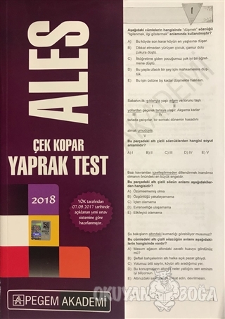 2018 Ales Çek Kopar Yaprak Test - Kolektif - Pegem Akademi Yayıncılık 