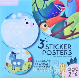 3 Sticker Posters - Polar, Farm and Jungle Friends (2-6 Age) - - Kidmo