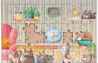 Akvaryum ve Kediler Ahşap Puzzle 54 Parça (LIV-01) - - King Of Puzzle
