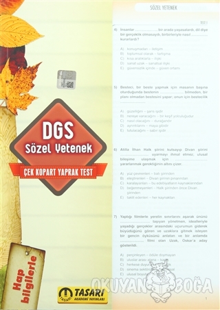 DGS Çek Kopart Yaprak Test - Sözel Yetenek - Kolektif - Tasarı Yayıncı