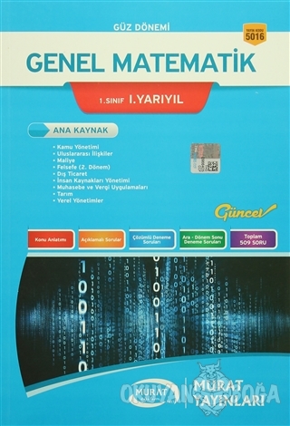 Güz Dönemi Genel Matematik 1. Sınıf 1. Yarıyıl - Kolektif - Murat Yayı