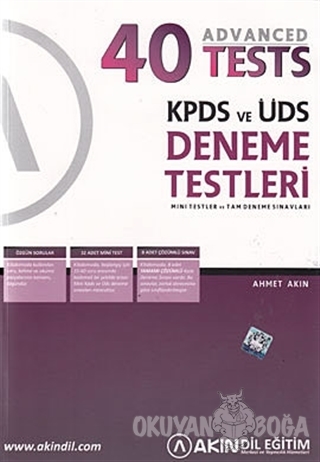 KPDS ve ÜDS Deneme Testleri - 40 Advanced Tests - Ahmet Akın - Akın Ya