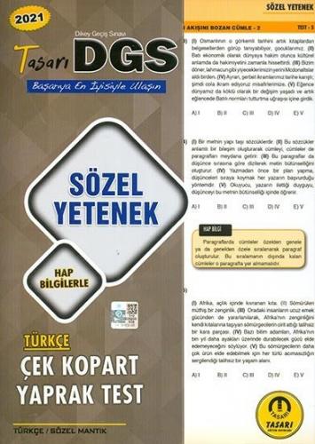 Tasarı 2021 DGS Sözel Yetenek Yaprak Test Tasarı Yayınları