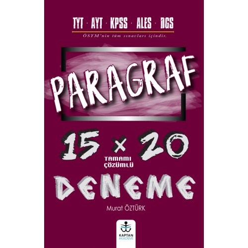 Kaptan Akademi Paragraf 15x20 Tamamı Çözümlü Deneme