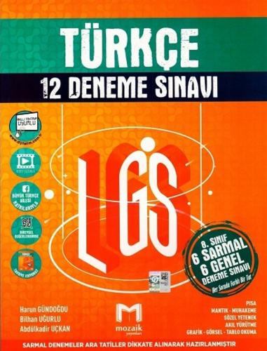 Mozaik Yayınları 8. sınıf LGS Türkçe 12 li Deneme Sınavı Bilhan Uğurlu