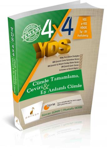 Pelikan 4x4 YDS Seti 1. Kitap Cümle Tamamlama, Çeviri ve Eş Anlamlı Cümle