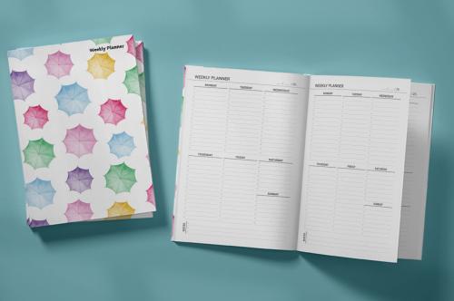 Colorful Watercolor Umbrellas Weekly Planner & Notebook