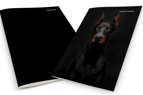 Black Doberman Dog on a Black Background Weekly Planner & Notebook
