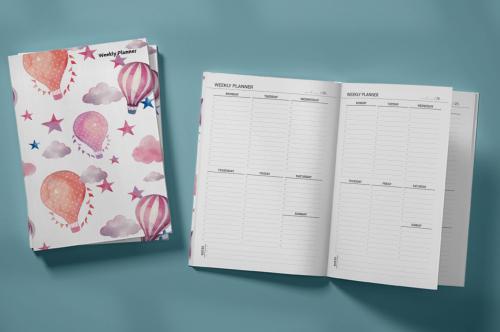 Watercolor Balloons and Stars Weekly Planner & Notebook