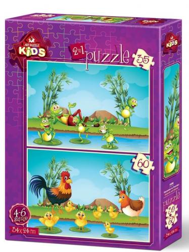 Art Çocuk Puzzle Hayvanlar ve Yavruları 2'li 35+60 Parça Puzzle