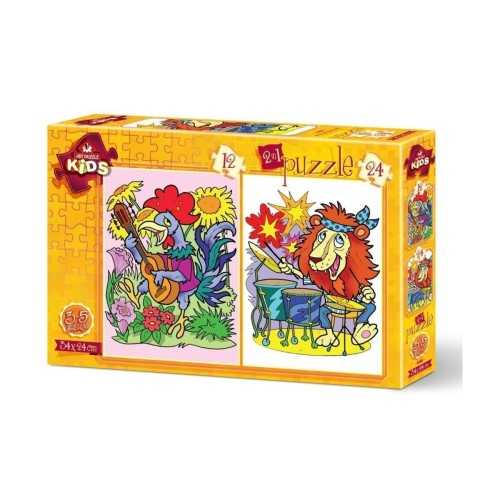 Art Çocuk Puzzle Müzisyen Hayvanlar 2'li 12+24 Parça Puzzle